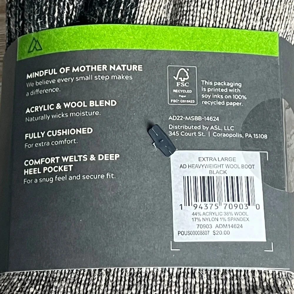Alpine Design Men's XL Boot Sock Wool Blend Heavyweight Black Beige 2 Pair‎
